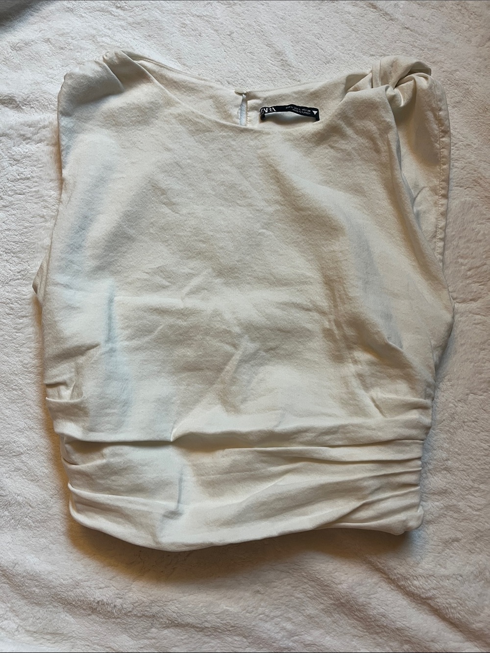 Zara Cream Cropped Ruched Top